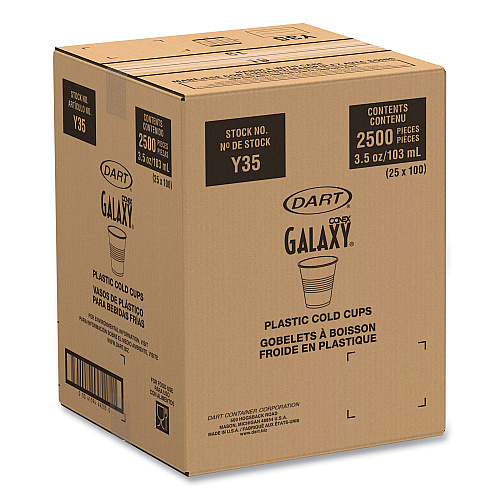 Dart High-Impact Polystyrene Cold Cups, 3.5 oz, Translucent, 100 Cups/Sleeve, 25 Sleeves/Carton (Y35)