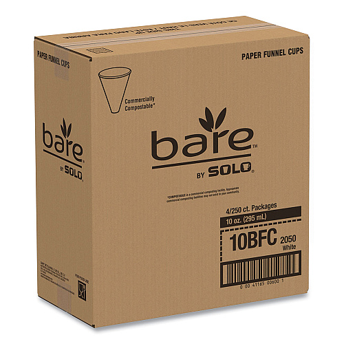 SOLO Bare Eco-Forward Treated Paper Funnel Cups, ProPlanet Seal, 10 oz, White, 250/Bag, 4 Bags/Carton (10BFC)