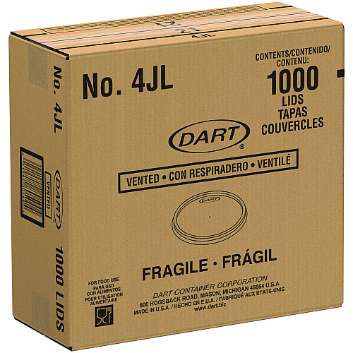 Dart Plastic Lids, Fits 4 oz Cups, Vented, Translucent, 100/Pack, 10 Packs/Carton (4JL)
