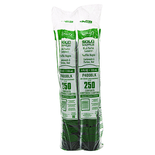Dart Polystyrene Portion Cups, 4 oz, Black, 250/Bag, 10 Bags/Carton (P400BLK)