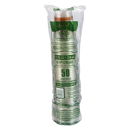 Dart Bare Eco-Forward RPET Cold Cups, 12 oz to 14 oz, Leaf Design, Clear, Squat, 50/Pack (RTP12BAREPK)