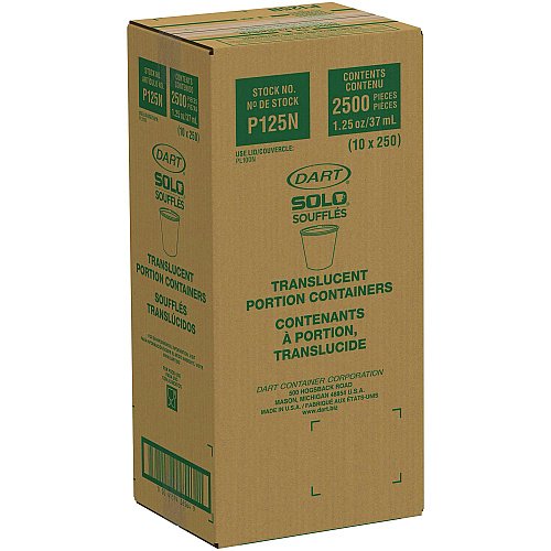 Dart Polystyrene Portion Cups, 1.25 oz, Translucent, 2,500/Carton (P125N)