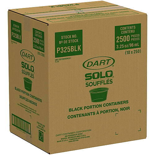 Dart Polystyrene Portion Cups, 3.25 oz, Black, 250/Bag, 10 Bags/Carton (P325BLK)