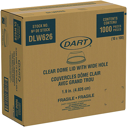 Dart Open-Top Dome Lid, Fits 16 oz to 24 oz Plastic Cups, Clear, 1.9" Dia Hole, 1,000/Carton (DLW626)