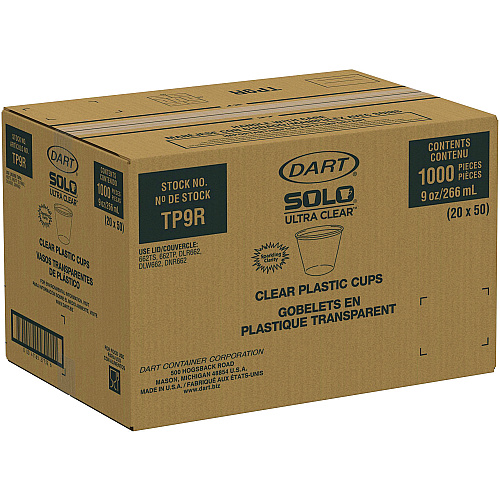 SOLO Ultra Clear PET Cups, 9 oz, Squat, 50/Bag, 20 Bags/Carton (TP9R)
