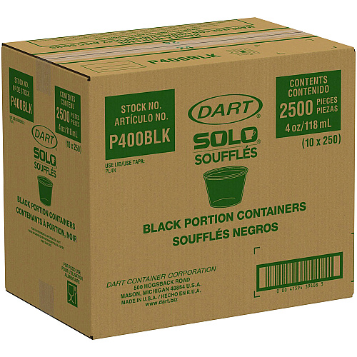 Dart Polystyrene Portion Cups, 4 oz, Black, 250/Bag, 10 Bags/Carton (P400BLK)