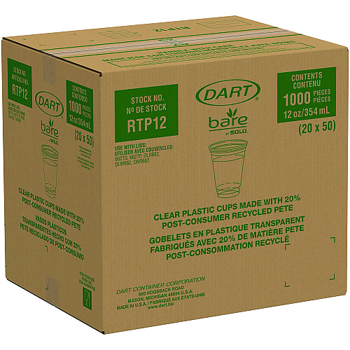 Dart Bare Eco-Forward RPET Cold Cups, 12 oz to 14 oz, Leaf Design, Clear, Squat, 50/Pack (RTP12BAREPK)
