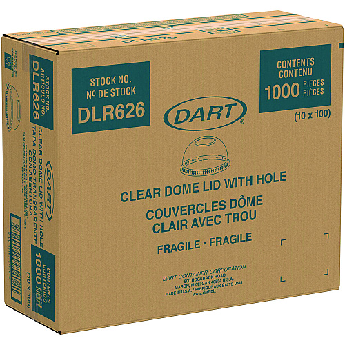 Dart Ultra Clear Dome Cold Cup Lids, Fits 16 oz to 24 oz Cups, PET, Clear, 1,000/Carton (DLR626CT)