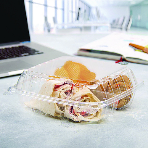 Dart ClearSeal Hinged-Lid Plastic Containers, 8.25 x 8.25 x 3, Clear, Plastic, 125/Pack, 2 Packs/Carton (C90PST3)
