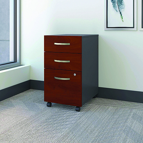 Bush Series C Mobile Pedestal File, Left/Right, 3-Drawers: Box/Box/File, Legal/Letter/A4/A5, Cherry/Gray, 15.75" x 20.25" x 27.88" (WC24453SU)