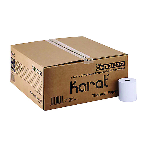 Karat Thermal Paper Rolls, 3.13" x 273 ft, White, 50/Carton (GSTR313273)