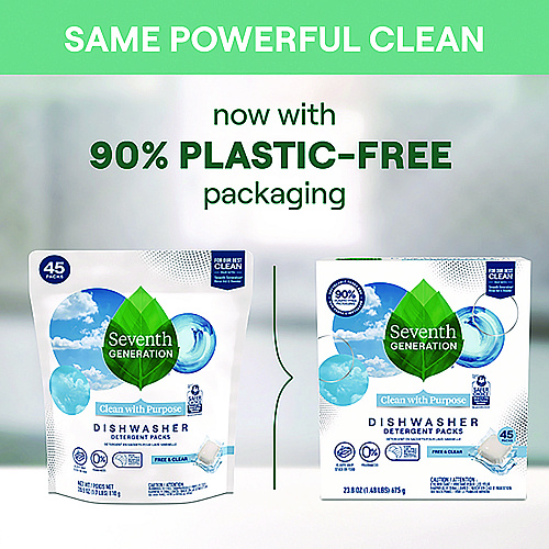 Seventh Generation Natural Automatic Dishwasher Detergent Packs, Free and Clear, 45 Powder Packets/Box, 5 Boxes/Carton (45180CT)