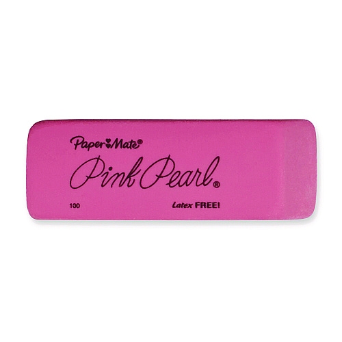 Paper Mate Pink Pearl Eraser, For Pencil Marks, Rectangular Block, Medium, Pink, 24/Box (70520)