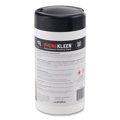 Read Right PhoneKleen Wet Wipes, Cloth, 5 x 5, 50/Tub (RR1403)