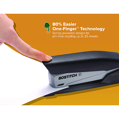 Bostitch InPower One-Finger Eco-Friendly Desktop Stapler, 25-Sheet Capacity, Black/Gray (1100)
