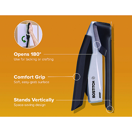 Bostitch InPower One-Finger Eco-Friendly Desktop Stapler, 25-Sheet Capacity, Black/Gray (1100)