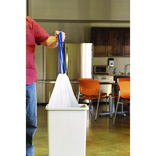 BlueCollar Drawstring Trash Bags, Drawstring, 13 gal, 24" x 28", White, 40 Bags/Roll, 2 Rolls/Box (N4828EWRC1)