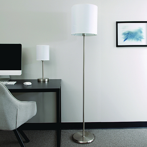 Ledu Slim Line Lamp Set, Table 12.63" High and Floor 61.5" High, Silver (L9135)