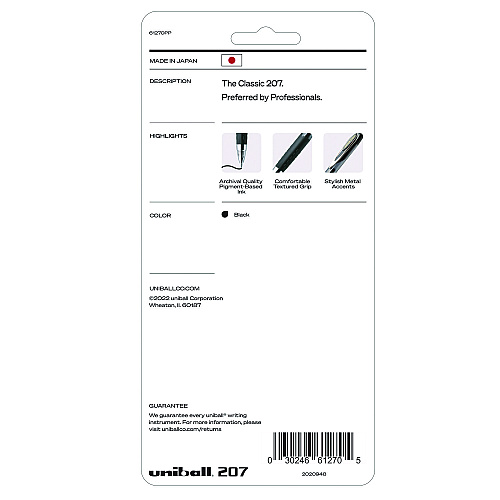 uni-ball Signo 207 Gel Pen, Retractable, Fine 0.5 mm, Black Ink, Smoke/Black Barrel, 4/Pack (61270)
