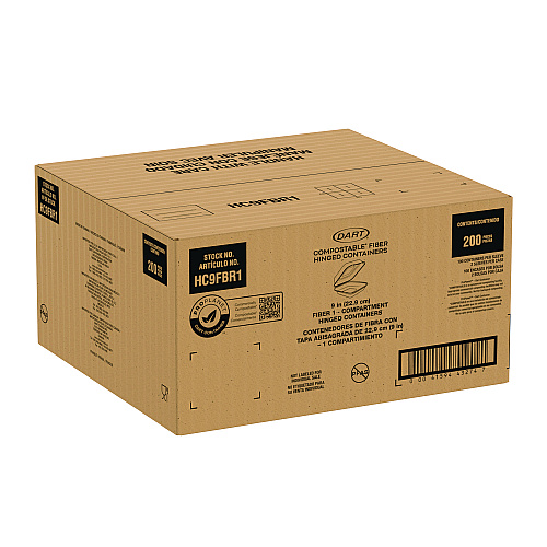 Dart Compostable Fiber Hinged Trays, ProPlanet Seal, 8.98 x 9.35 x 2.17, Ivory, Molded Fiber, 200/Carton (HC9FBR1)