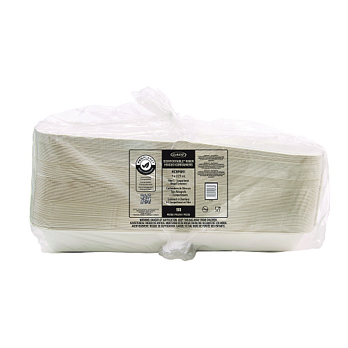 Dart Compostable Fiber Hinged Trays, ProPlanet Seal, 8.98 x 9.35 x 2.17, Ivory, Molded Fiber, 200/Carton (HC9FBR1)