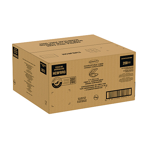 Dart Compostable Fiber Hinged Trays, ProPlanet Seal, 3-Compartment, 9.25 x 9.45 x 2.17, Ivory, Molded Fiber, 200/Carton (HC9FBR3)