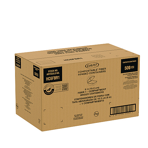 Dart Compostable Fiber Hinged Trays, ProPlanet Seal, 5.9 x 6.08 x 1.83, Ivory, Molded Fiber, 500/Carton (HC6FBR1)