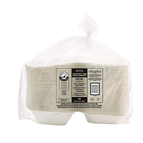 Dart Compostable Fiber Hinged Trays, ProPlanet Seal, 5.9 x 6.08 x 1.83, Ivory, Molded Fiber, 500/Carton (HC6FBR1)