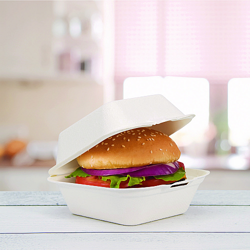 Dart Compostable Fiber Hinged Trays, ProPlanet Seal, 5.9 x 6.08 x 1.83, Ivory, Molded Fiber, 500/Carton (HC6FBR1)