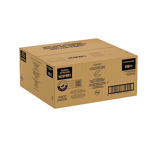 Dart Compostable Fiber Hinged Trays, ProPlanet Seal, 8.03 x 8.38 x 1.93, Ivory, Molded Fiber, 200/Carton (HC8FBR1)