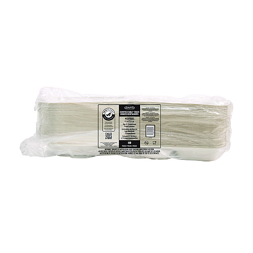 Dart Compostable Fiber Hinged Trays, ProPlanet Seal, 3-Compartment, 8.03 x 8.4 x 1.93, Ivory, Molded Fiber, 200/Carton (HC8FBR3)