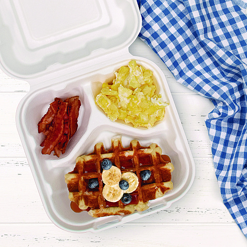 Dart Compostable Fiber Hinged Trays, ProPlanet Seal, 3-Compartment, 8.03 x 8.4 x 1.93, Ivory, Molded Fiber, 200/Carton (HC8FBR3)