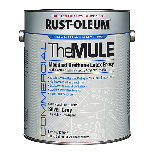 Rust-Oleum Commercial The MULE (Modified Urethane Latex Epoxy), Interior/Exterior, Gloss Silver Gray, 1 gal Bucket/Pail, 2/Carton (375642)
