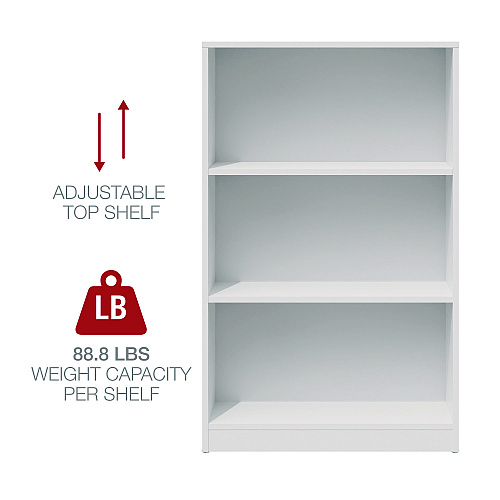 Workspace by Alera Three-Shelf Bookcase, 27.56" x 11.42" x 44.33", White (ALEWS281248WT)
