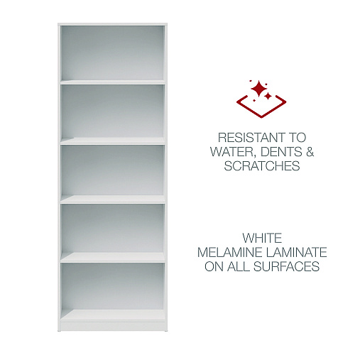 Workspace by Alera Five-Shelf Bookcase, 27.56" x 11.42" x 77.56", White (ALEWS281278WT)