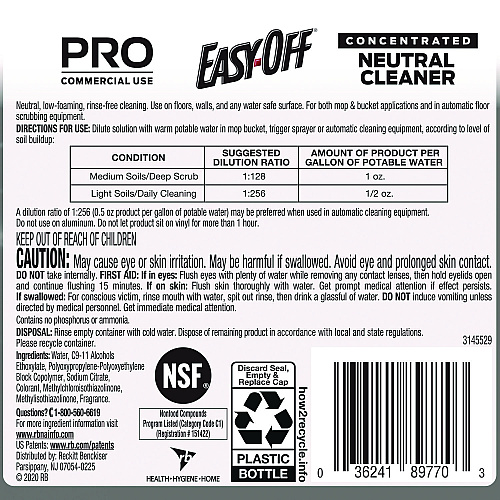 EASY-OFF Concentrated Neutral Cleaner, 1 gal Bottle, 2/Carton (89770CT)
