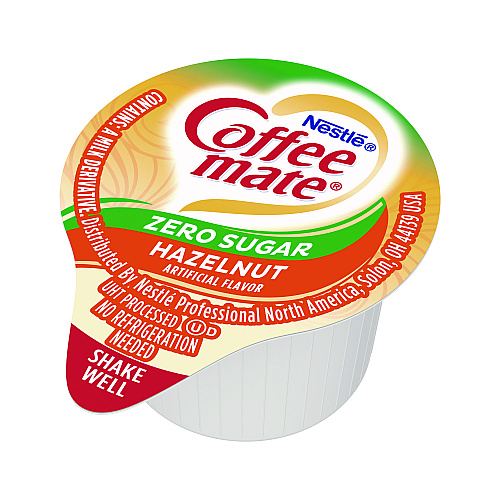 Coffee-mate Liquid Coffee Creamer, Zero Sugar Hazelnut, 0.38 oz Mini Cups, 50/Box, 4 Boxes/Carton (98468CT)