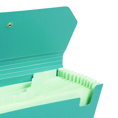 U Brands U-Eco 13-Pocket Expandable File, 9.75" Expansion, 13 Sections; Button/Elastic Closure, 1/12-Cut Tabs, Letter Size, Ocean (6594U0112)
