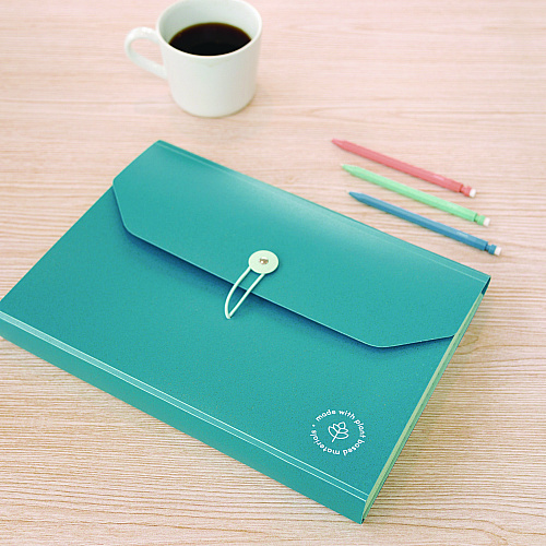 U Brands U-Eco 13-Pocket Expandable File, 9.75" Expansion, 13 Sections; Button/Elastic Closure, 1/12-Cut Tabs, Letter Size, Ocean (6594U0112)