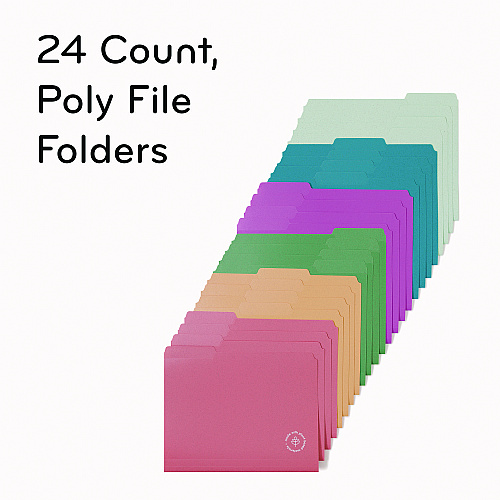 U Brands U-Eco Poly File Folders, 1/3 Cut Tabs: Assorted, Letter Size, 0.5" Expansion, Assorted Colors, 24/Pack (6597U0112)