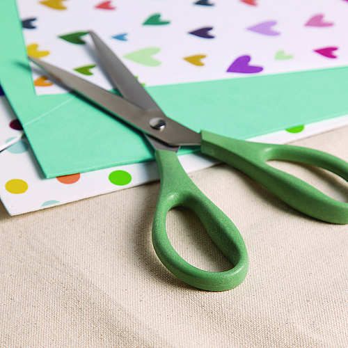 U Brands U-Eco Scissors, 9.45" Long, 3" Cut Length, Straight Assorted Color Handles, 3/Pack (6607U0124)