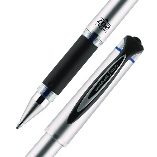 uni-ball 207 Impact Gel Pen, Stick, Bold 1 mm, Blue Ink, Silver/Black/Blue Barrel (65801)
