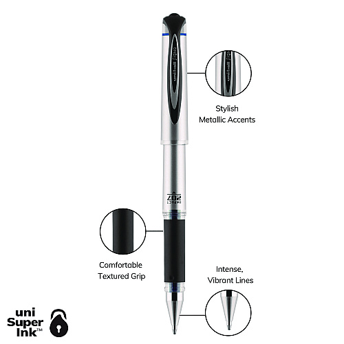 uni-ball 207 Impact Gel Pen, Stick, Bold 1 mm, Blue Ink, Silver/Black/Blue Barrel (65801)