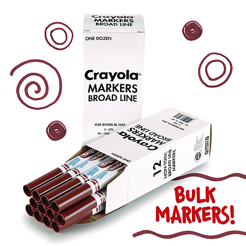Crayola Broad Line Washable Markers, Broad Bullet Tip, Brown, 12/Box (587800007)