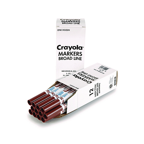Crayola Broad Line Washable Markers, Broad Bullet Tip, Brown, 12/Box (587800007)
