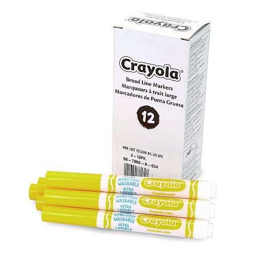 Crayola Broad Line Washable Markers, Broad Bullet Tip, Yellow, 12/Box (587800034)