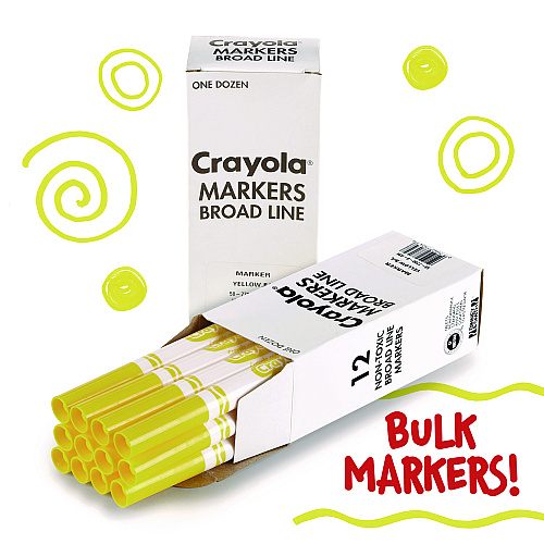 Crayola Broad Line Washable Markers, Broad Bullet Tip, Yellow, 12/Box (587800034)