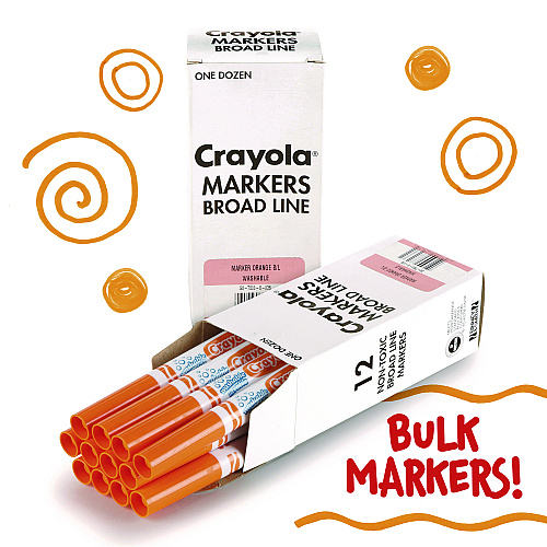Crayola Broad Line Washable Markers, Broad Bullet Tip, Orange, 12/Box (587800036)