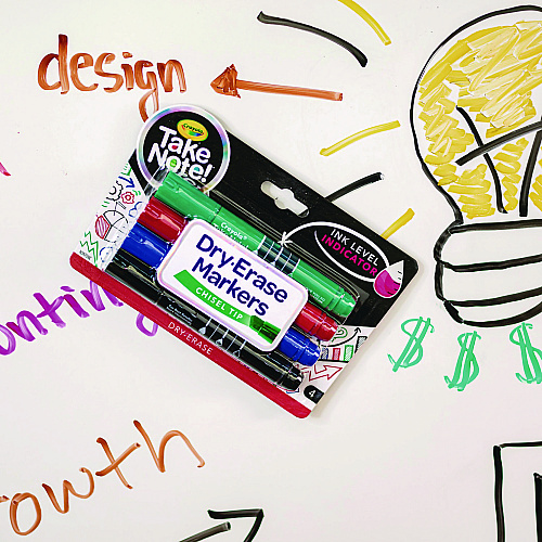 Crayola Take Note Dry Erase Markers, Chisel Tip, Assorted Colors, 4/Set (586543)