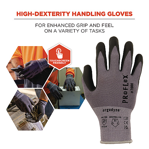 ergodyne ProFlex 7000 Nitrile-Coated Gloves Microfoam Palm, Gray, X-Small, 12 Pairs/Pack (10361)
